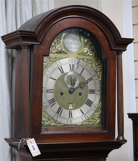 A mahogany longcase clock, the eight-day movement with brass dial by Philip Polkinghorn, St Austle, 200cm